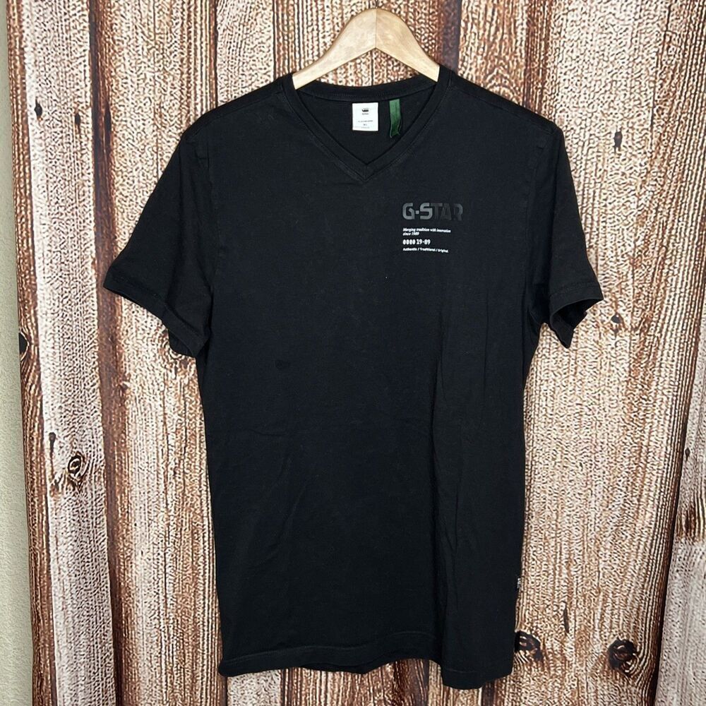 G-Star Raw Graphic T Shirt Mens XL Black V-Neck